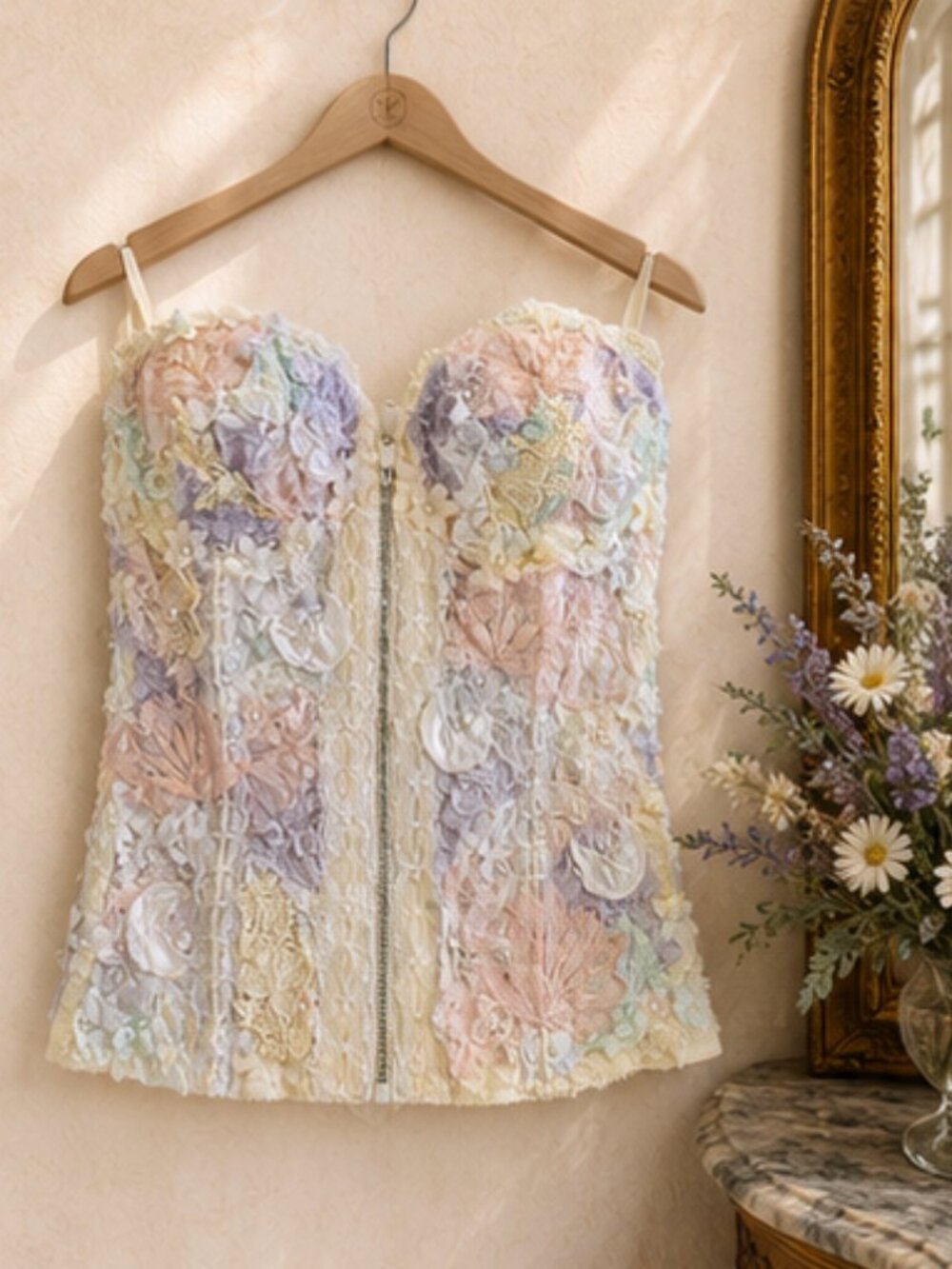 Fairycore Rococo Couture Cleopatra by Goddess Lace Corset Bustier Wearable Art S